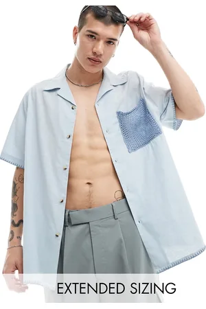 ASOS Relaxed revere shirt with lace pocket in light blue