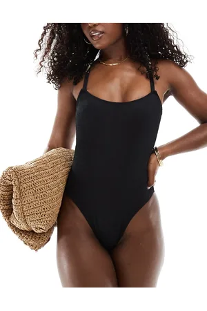 In The Style X Perrie Sian textured tie back swimsuit with pearl strap detail in