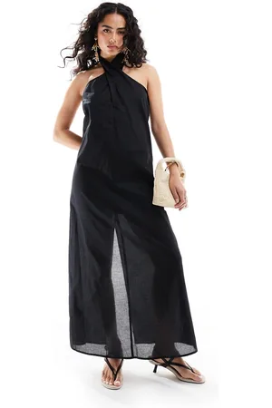 EDITED the label Halterneck drop back midaxi dress in olive