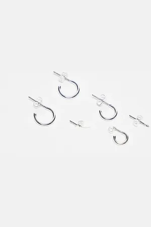 Pieces® 3-pack everyday huggie and hoop earrings in plated sterling
