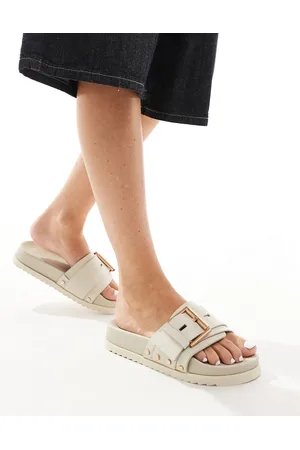 AllSaints Ellie leather stud sliders in off