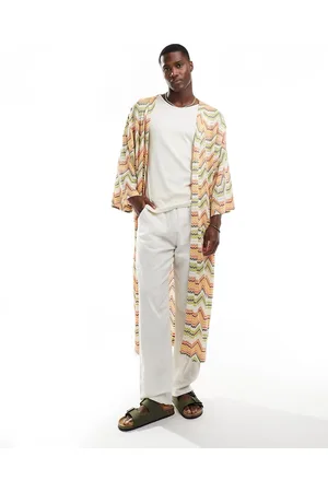 ASOS Kimono in peach and lime crochet knit stripe