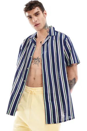 ASOS Relaxed revere striped linen look shirt in blue