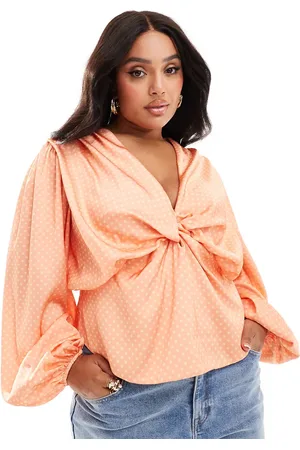 ASOS Curve satin drape twist front top in polka dot