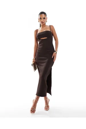 ASOS Scuba binding detail midi dress in chocolate