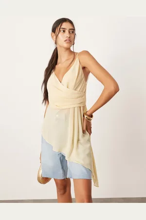 ASOS Wrap front cami top with asymmetric hem in lemon