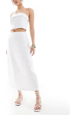 Abercrombie & Fitch Co-ord linen midi skirt with scallop edges in