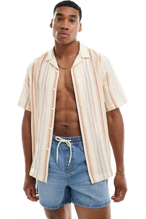 ASOS Relaxed revere striped shirt in orange and ecru