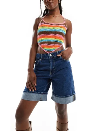 ASOS Denim bermuda shorts with turn up hem in wash