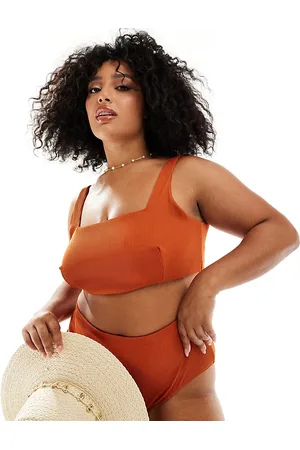 ASOS Curve Emily rib crop bikini top in rust