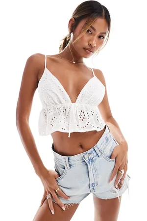 Kaiia Broderie peplum tie front cami top in