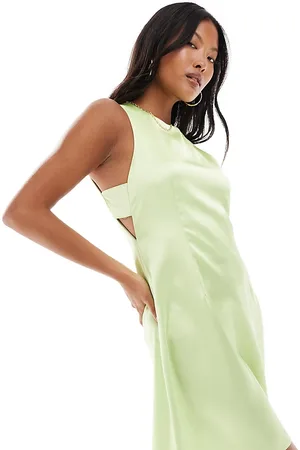 ASOS ASOS DESIGN Petite satin shift mini dress with tab sides in sublime lime