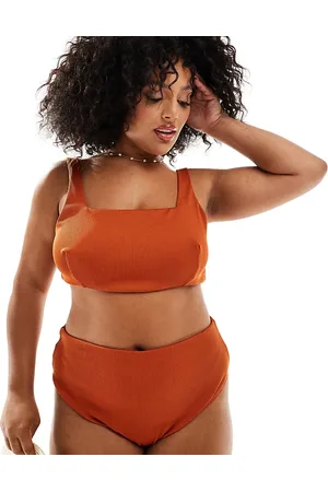 ASOS Curve Emily rib high leg high waist bikini bottom in rust