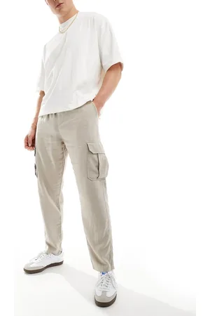 New Look Linen blend cargo trousers in stone