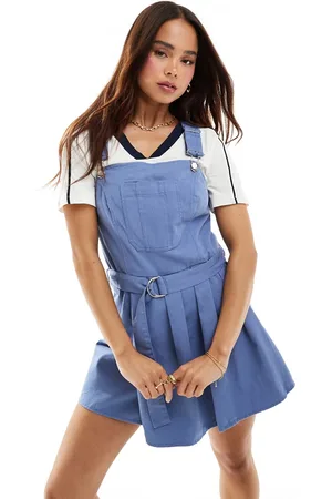 ASOS Dungaree playsuit with box pleat wrap skort in dusky