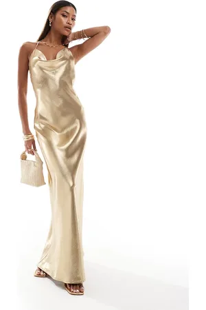 Aria Cove Liquid satin cowl neck low back maxi dress in