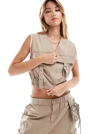 MANGO Zip through utility co-ord waistcoat in tan