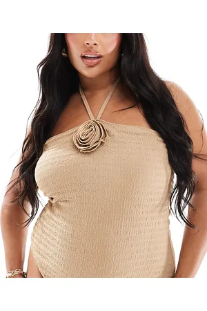 In The Style Corsage halterneck swimsuit in mocha