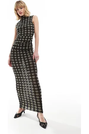 Lioness Mesh sleeveless high neck maxi dress in flower print