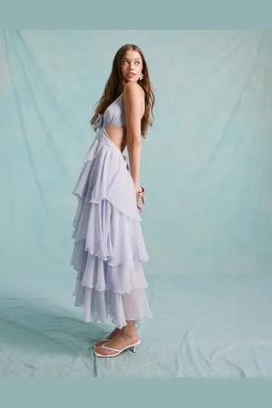 Miss Selfridge Occasion chiffon corsage tiered maxi dress in blue