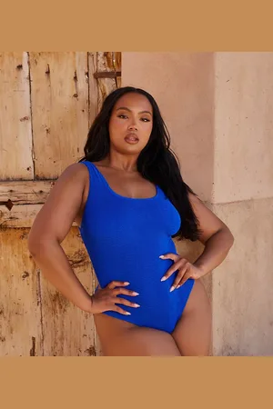 Moda Minx Curve X Bernadette Afia scoop scrunch swimsuit in cobalt