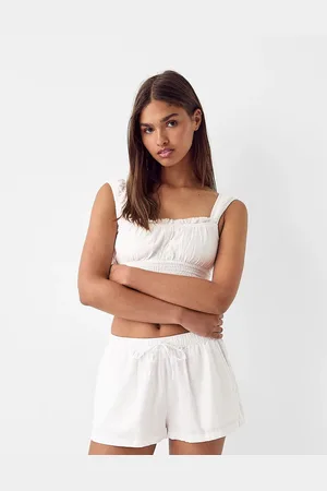 Bershka Linen look tie waist shorts in