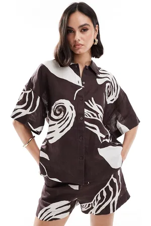 & OTHER STORIES Co-ord short sleeve linen shirt in bold abstract leaf print