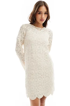 Object Lace mini dress with scalloped hem in cream