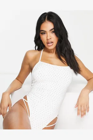 ASOS Diamante cross back detail swimsuit in