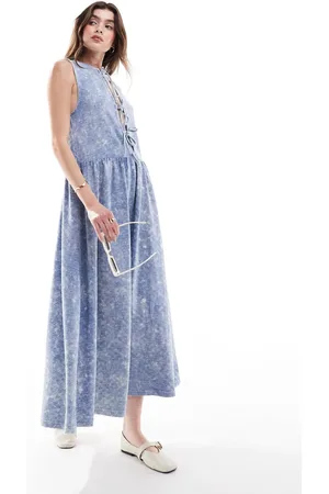 ASOS Tie front printed midi dress in acid wash