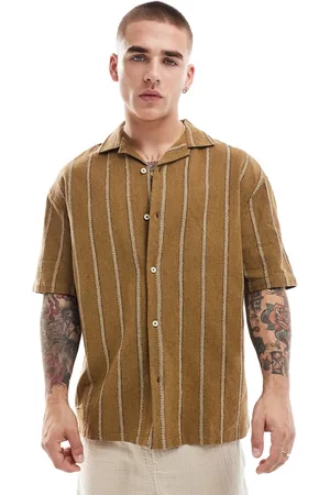 Pull&Bear Short sleeve striped shirt in khaki