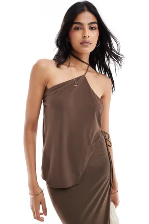Pull&Bear One shoulder asymmetric detail top co-ord in brown
