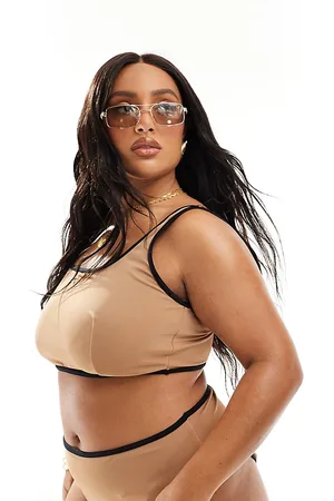 ASOS Curve contrast binding crop bikini top in mochaccino