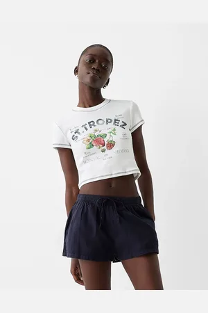 Bershka Linen look tie waist shorts in rich navy