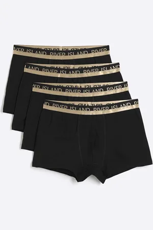 River Island 4 pack trunks with gold split waistband in