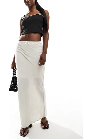 Brave Soul Linen look maxi skirt in stone