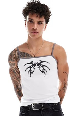 COLLUSION Tattoo print square neck vest muscle in