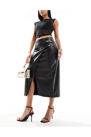 River Island Utility wrap PU midi skirt in