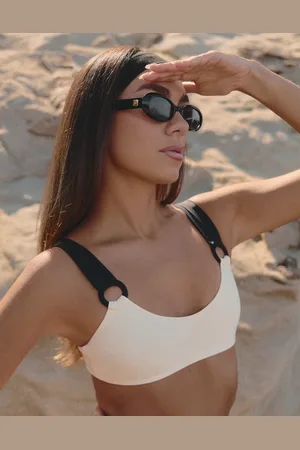 4th & Reckless X Luana Barron constrast strap bikini top in cream