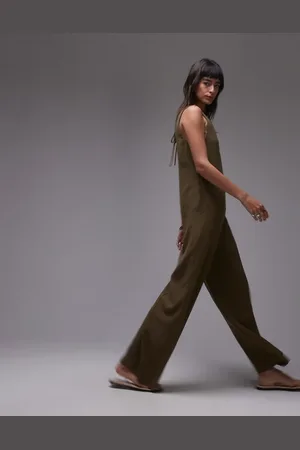 Topshop V neck jumpsuit bermuda jumpsuit in khaki
