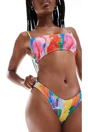 ASOS Kerri shirred bikini bottom in oversized floral pop