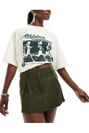 Brave Soul Pleated mini skirt in khaki