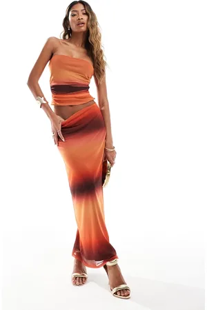 ASOS Co-ord mesh maxi skirt in sunset ombre print