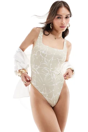 ASOS Square neck swimsuit in tonal floral