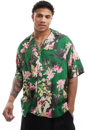 ASOS Oversized revere shirt with cello player hawaiian print