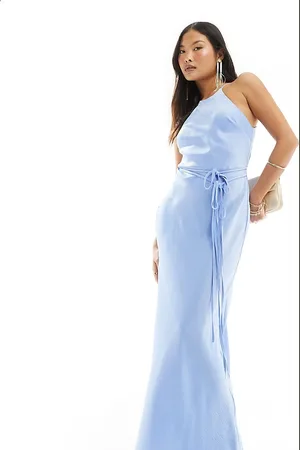 ASOS ASOS DESIGN Petite halter racer maxi dress with tie waist and cut out sides in cornflower