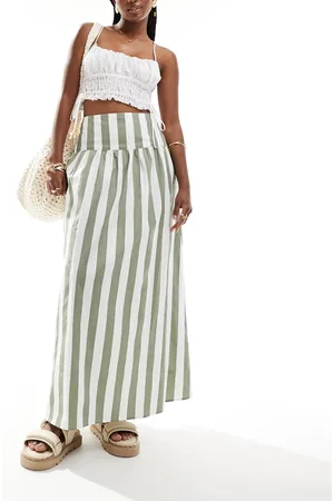 ASOS Dropped waist cotton maxi skirt in sage stripe
