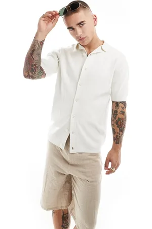 Threadbare Heavy knitted textured shirt in ecru
