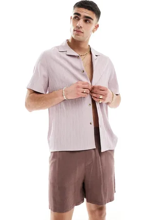 ASOS Relaxed revere collar crinkle texture shirt in mauve