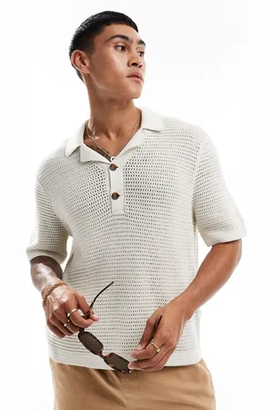 Abercrombie & Fitch 2 button revere collar resort knit polo in cream
